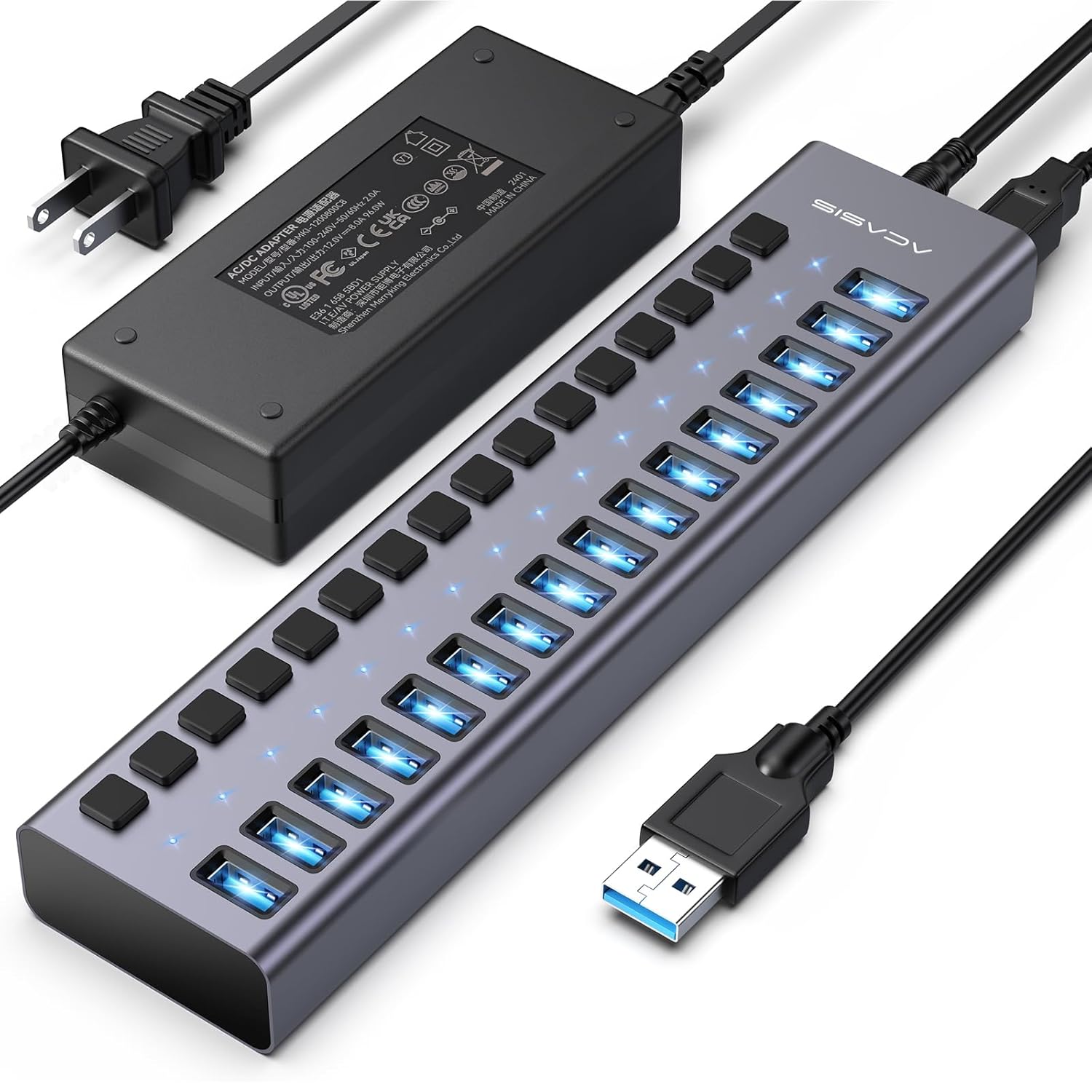 Powered USB 3 2 Hub ACASIS 16 Ports USB 3 2 Hub with 10Gbps Data Speed Aluminum Housing