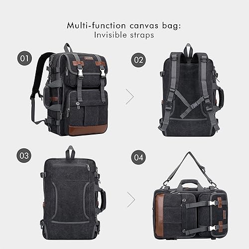 Miniatura 7 de Mochila de lona WITZMAN con puerto de carga USB, mochila grande de viaje, equipaje de mano, apta para laptops de 17 pulgadas, para hombres, Negro,