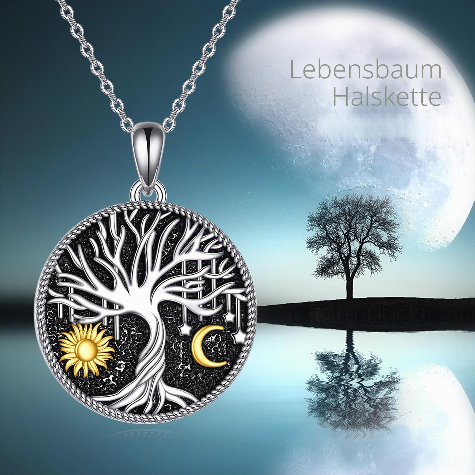 VONALA Marienkäfer/Schmetterling/Sonne und Mond/Senfsaat Rundes Halsband Sterling Silber Anhänger Schmuck für Männer Frauen