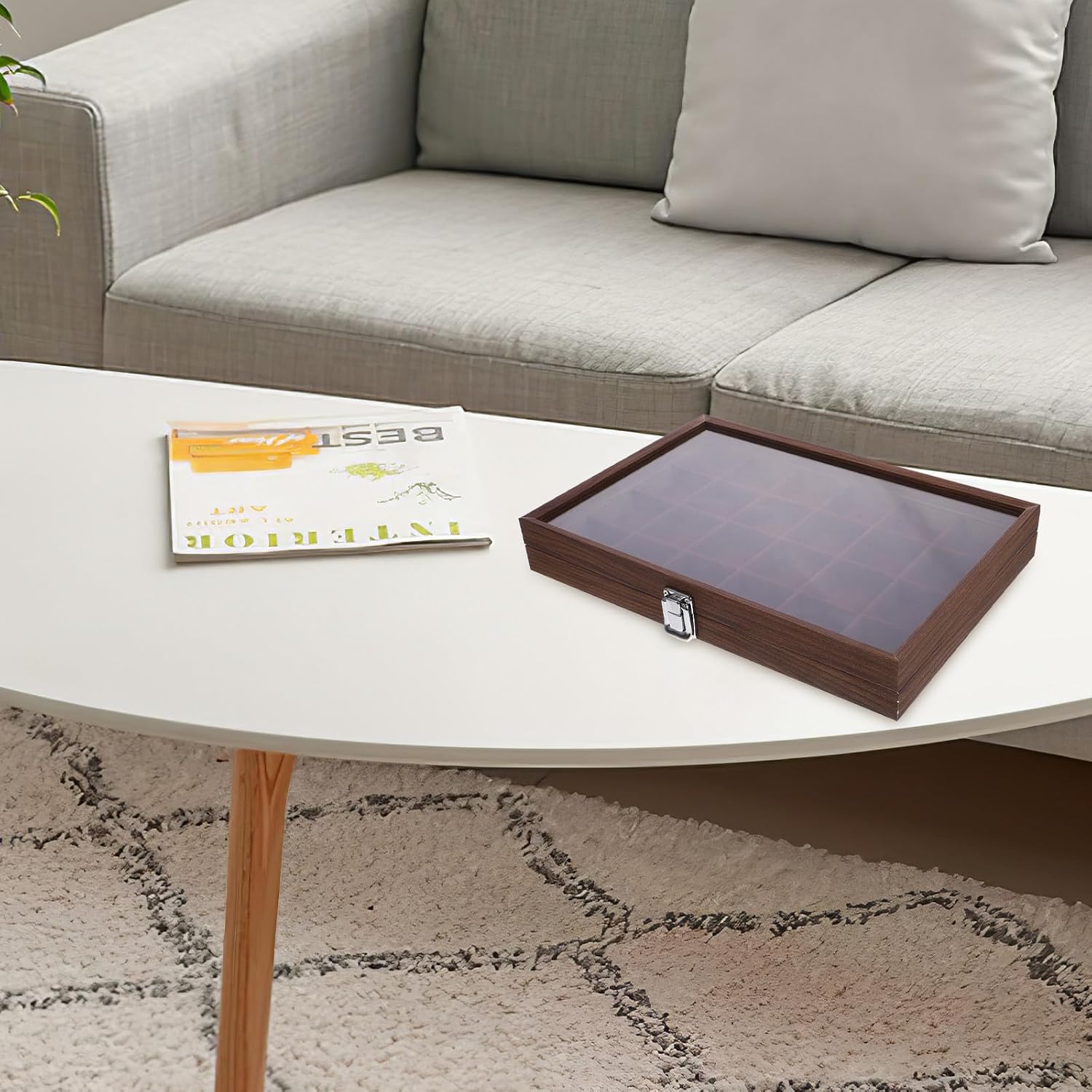 Artibetter Tea Bag Storage Box with 24 Compartments, Walnut Wood Grain Organizer 10.24 X 7.68 X 2.36 Inches, Tea Packet Holder for Kitchen Pantry and Coffee Station