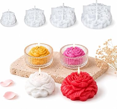4PCS Moldes para Velas De Flores, Marshmallow Molds Silicone Flowers, for Candle Making, Epoxy Resin Casting, Handmade Soap Clay Plaster Home, for Party Home Wedding Decoration