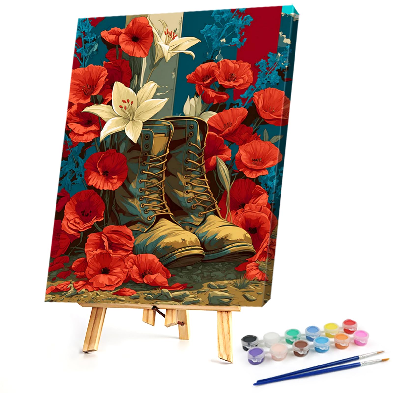Poetrydraw Poppy And Boots Poppy & Boots Diy Paint By Numbers Kit On Canvas 11.81X15.75in - No Frame - Beginner & Adult Art Gift