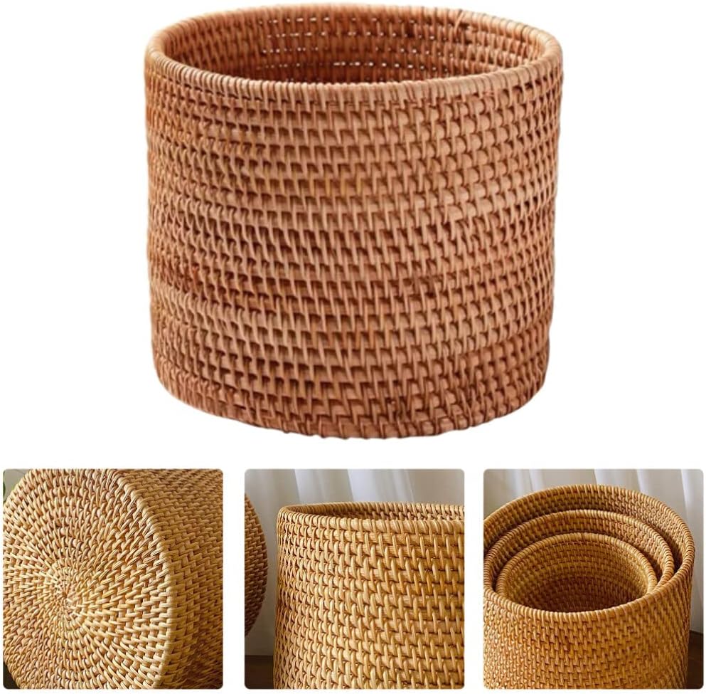 Simulated Rattan Basket Large Round Wicker Storage Basket for Home Organization