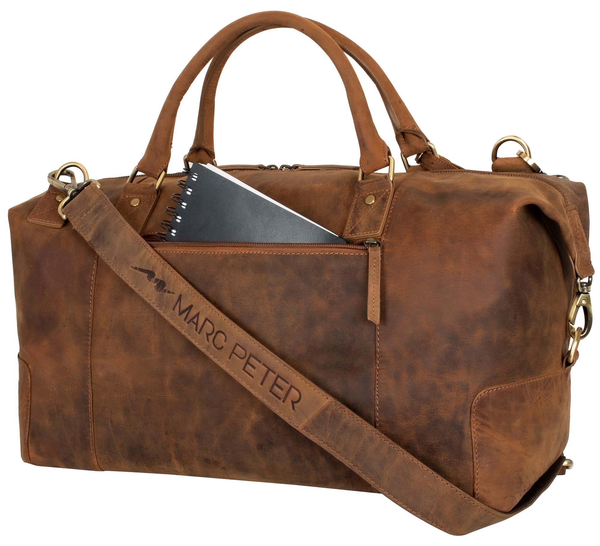 Marc Peter® Keneddy Reisetasche | Herren Vintage Bräune Leder Weekender zum Umhängen Overnight Duffle Bag | Echtes Buffleder Großes XL Reisegepäck Tasche fur Herren und Damen