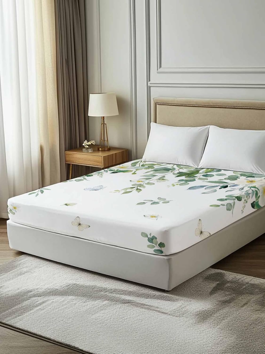 Top Sheet Twin XL Bedding Flat Sheet Only, Summer Eucalyptus Leaves Flowers Microfiber Bed Sheets Soft Breathable Bedding Flat Sheets, Country Floral Art Hotel Luxury Top Sheets