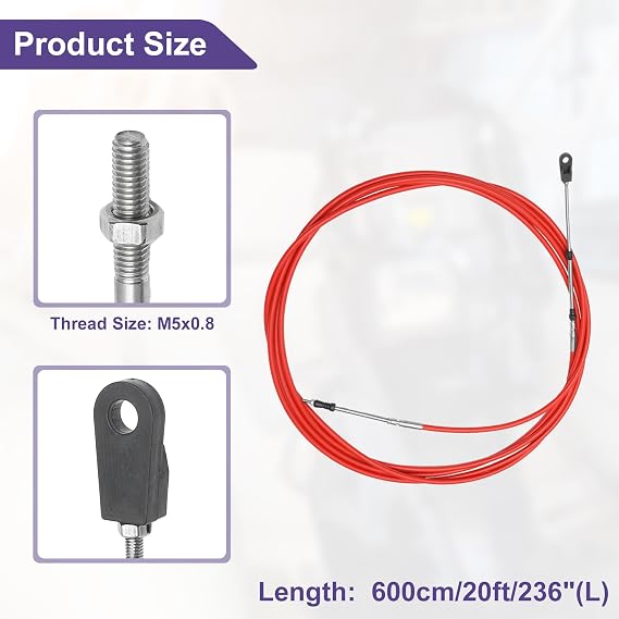 ACROPIX 600cm 20FT 33C/3300 Marine Boat Throttle Shift Control Cable Red