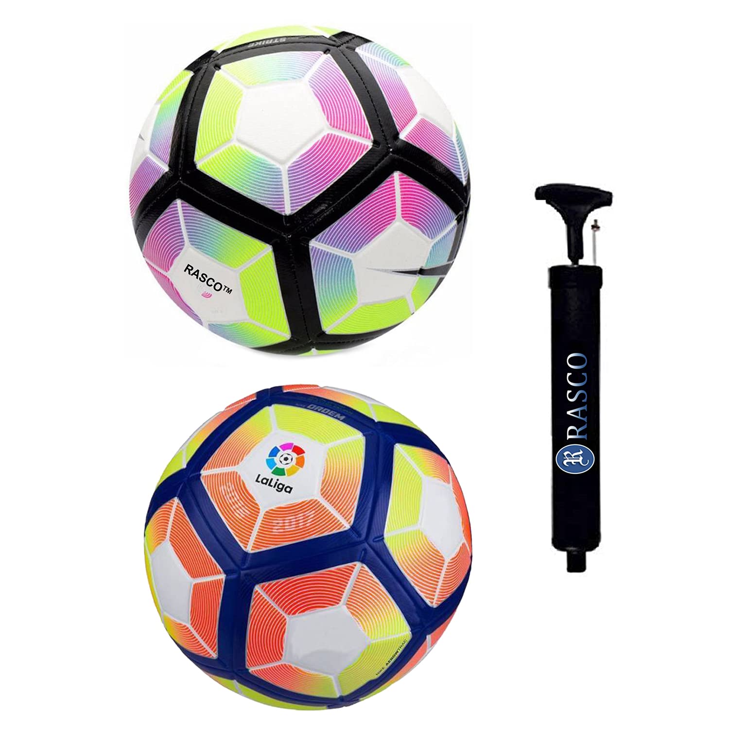 RASCO Sports Football Combo Laliga & 12 Panel Purple Pump (Football Size 5_Multicolor) Pack of 3