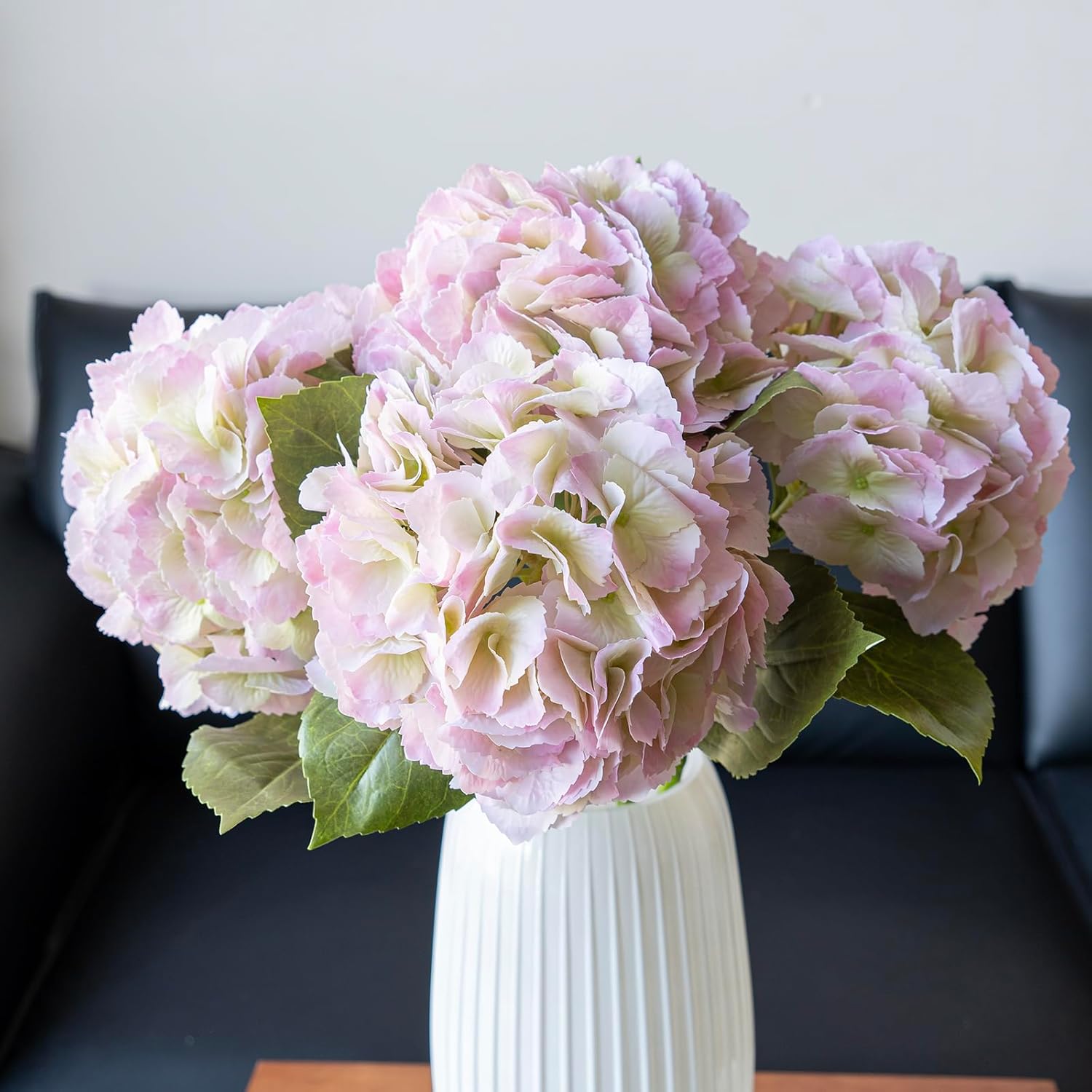 DUYONE 4pcs 22.4'' Realistic Large Artificial Hydrangea Flowers with Long Stem,Lifelike Latex Soft Flowers for Home Decor Wedding Arrangements Party Living Room Bouquets