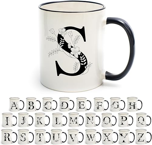 Miniatura 4 de Tazas de café de cerámica con monograma, taza de bebida inicial de 11 onzas con caja de regalo, regalos únicos de cumpleaños y Navidad para mujeres,