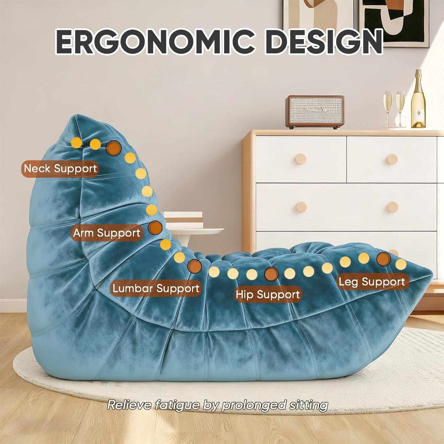 Bean Bag Chairs for Adults - Comfy High-Density Foam Fireside Chair, Adult Size, Soft Dutch Velvet Cover Beanbag Couch, Versatile for Living Room, Bedroom, Dorm, Reading & Gaming (Blue)