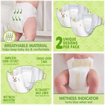 HAO M Mark Premium Baby Diapers - Newborn (0-10 lbs) 108 Count W/Moist Towelettes