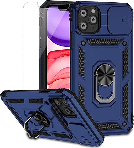 Funda para iPhone 11 Pro Max con cubierta para lente de cámara, protector de pantalla HD, protección contra caídas de grado militar, soporte de