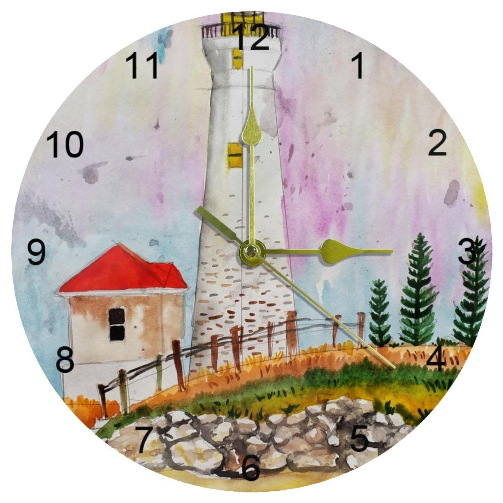 Horloge murale aquarelle avec chiffres arabes pour bureau et école
