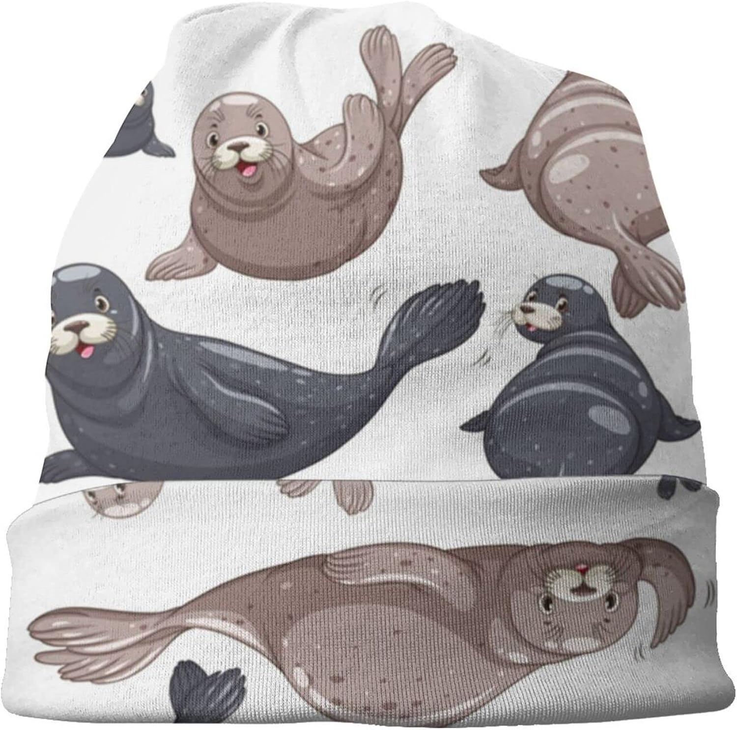 Amazon アザラシイラストアシカ ニット帽 メンズ レディース ストレッチ性 ニットキャップ ネックウォーマー ケア帽子 Hat 春秋冬 ニットワッチ ふわふわ 肌に優しい ビーニー 通学 アウトドア プレゼント ニット 通販