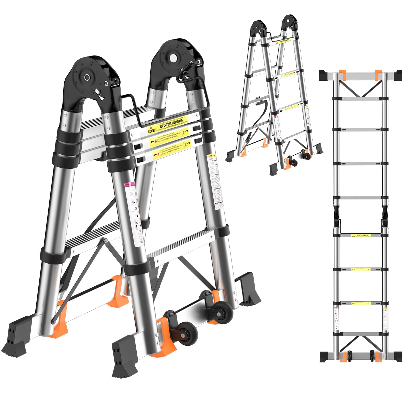 Échelle télescopique en acier inoxydable haute résistance 3,5 m avec stabilisateur