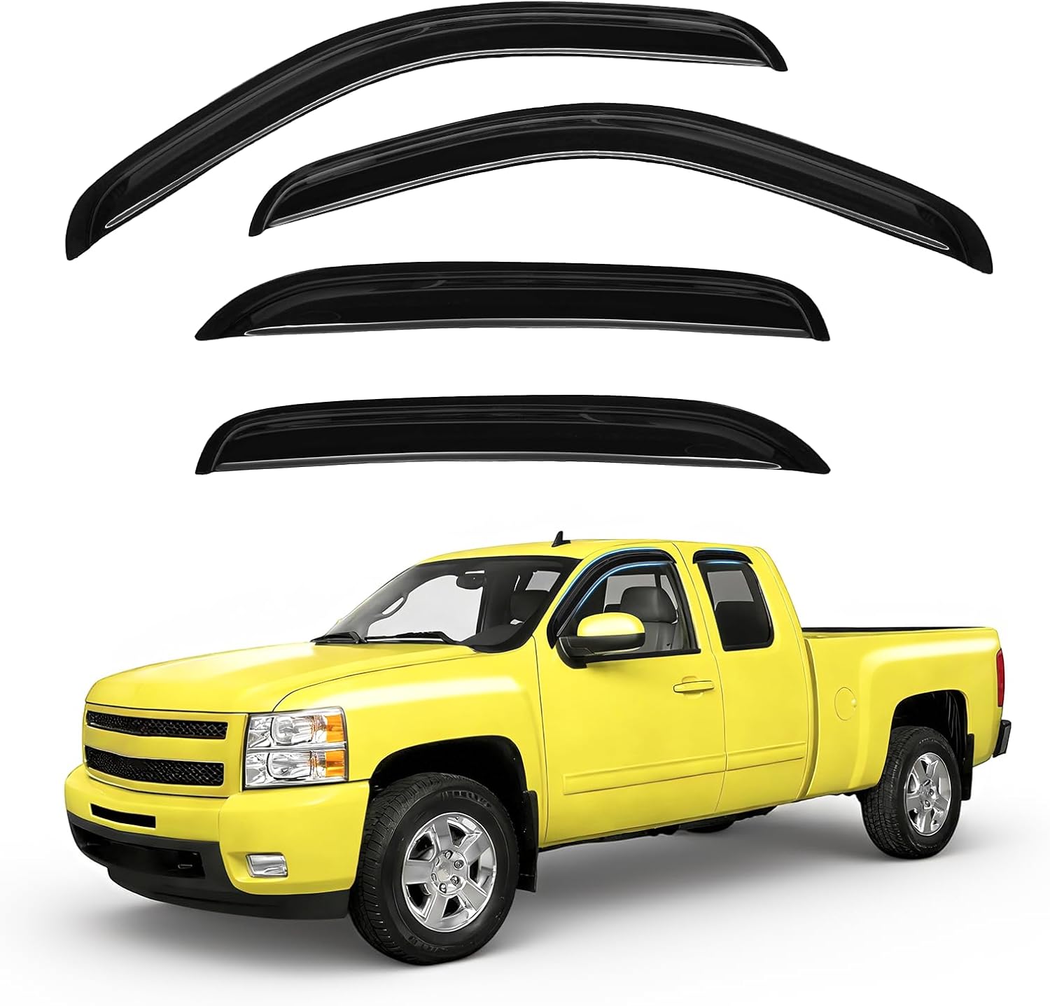 Silverado Rain Guards - Window Visors for 2007-2013 Chevy Silverado/GMC Sierra 1500/Avalanche Crew Cab, Out-Channel Rain Guards for 2007-2014 Silverado/Sierra 2500HD-3500HD/Suburban/Yukon XL