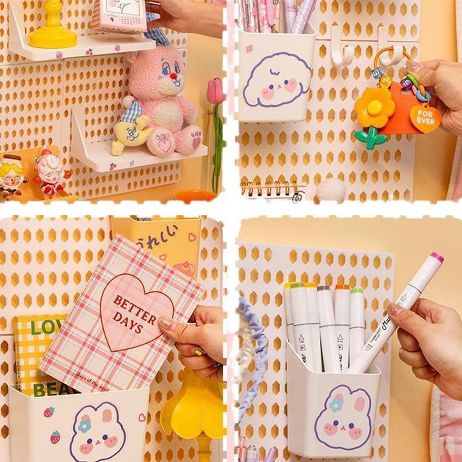 PegBoard Wall Organizer, Plastic Wall Pegboard Kit, 2 White Pegboard and 10 Pegboard Accessories, Wall Mount Pegboard with Hooks, Wall Display Peg board for Home and Office, 19.5” x 9.5”