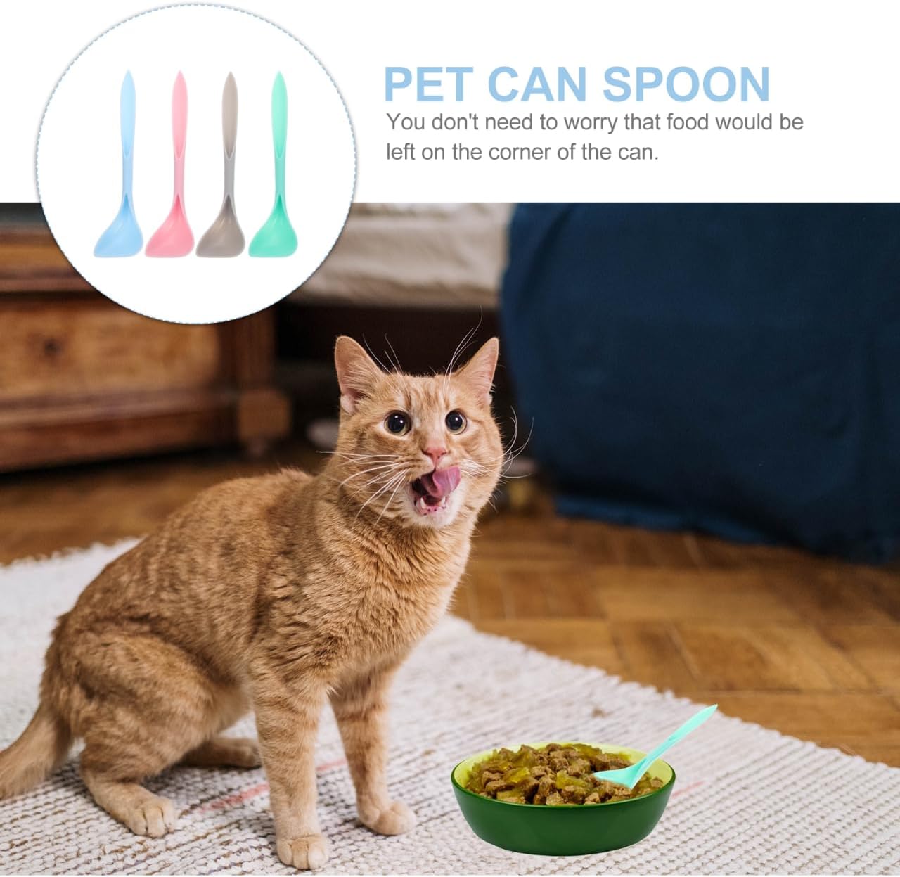 POPETPOP 8 Pieces Pet Food Can Spoons, Dog Cat Can Spoons, Long Handle Dog Plastic Curved Design Pet Food Mixing