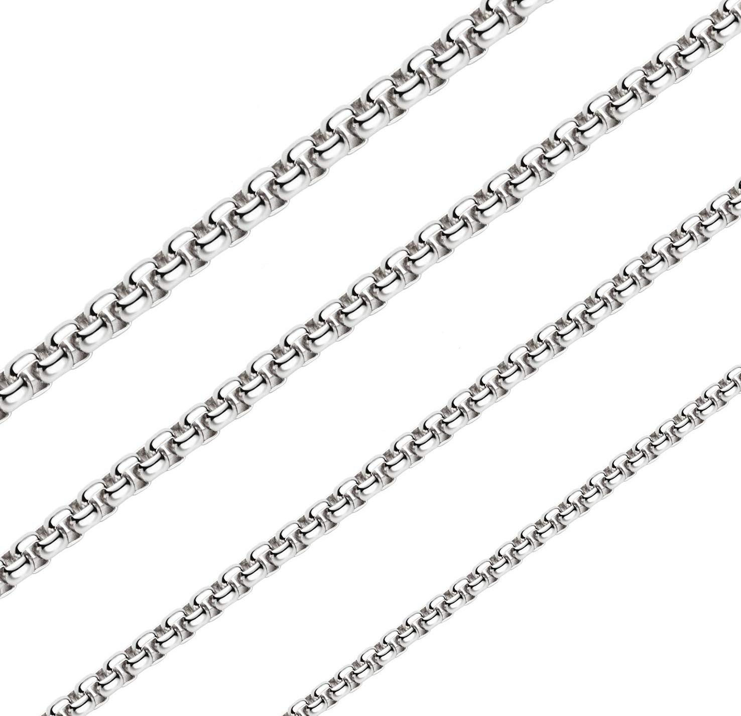 Square Rolo Chain Necklace 2mm 5mm Stainless Steel Round Box Necklace for Men Women Jewelry, 76.20 cm, Stainless Steel, No Gemstone