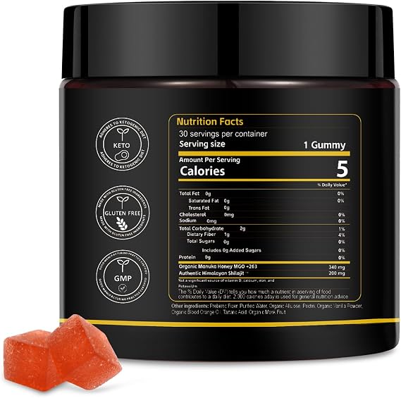 Natural Himalayan Shilajit Gummies, Organic Natural Shilajit Gummies for Men & Women, Supports Natural Energy and Strength, 30 Count
