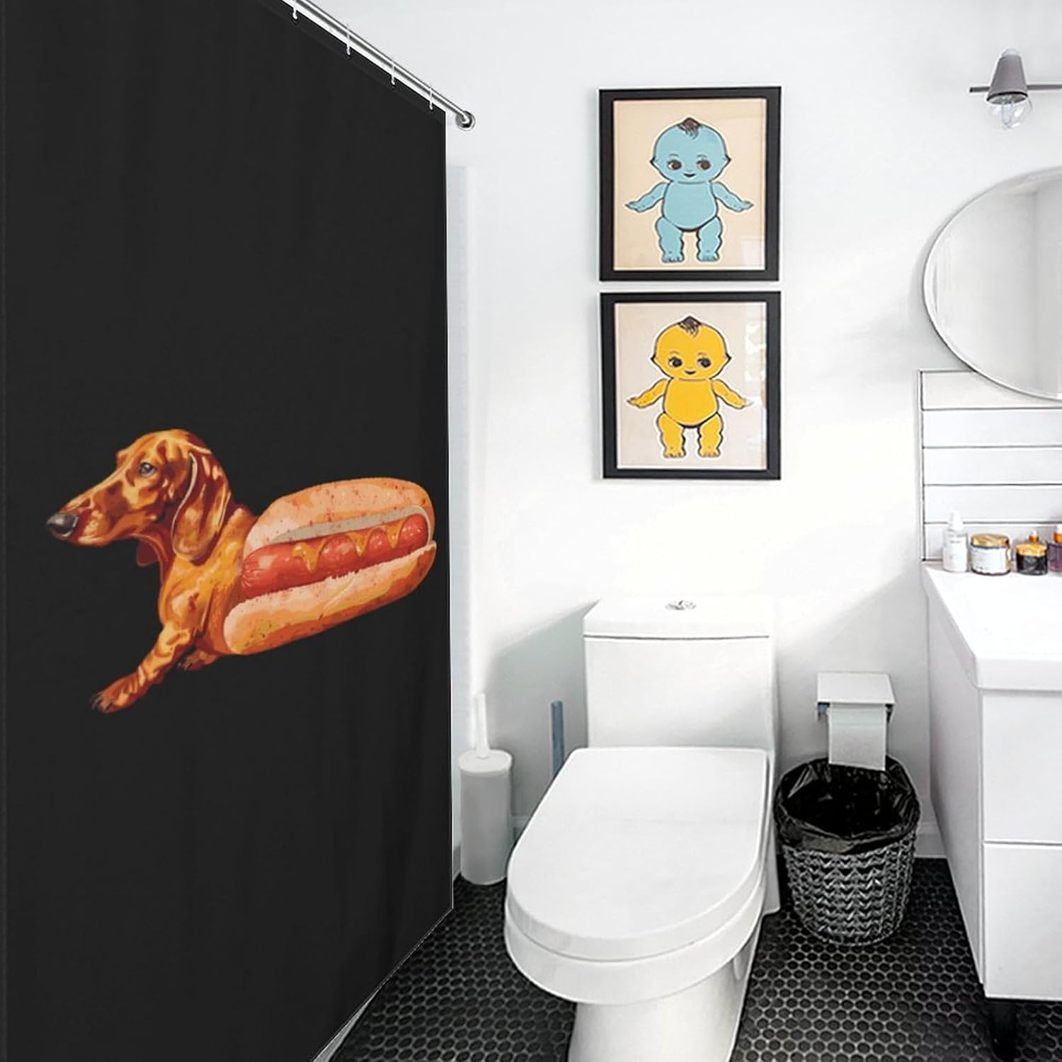 Cute Dachshund Hotdog Funny Shower Curtains Washable Bath Curtain Liner with Hooks for Bathroom Bath Tubs 36x72Inch（92x183cm）