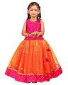Stanwells Kids Girls Orange & Magenta Mirror Work Flared Net Sleeveless Lehenga Choli Set Pattupavadai for Girls (7–8 Ye