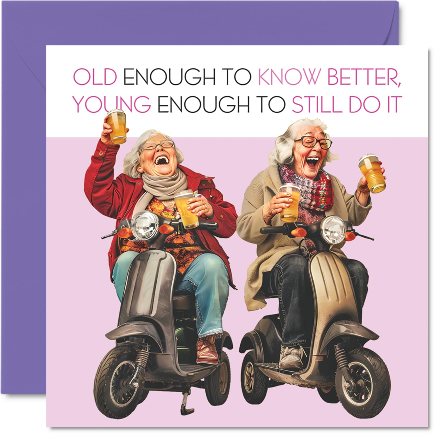 Fun Birthday Cards for Women - Scooters and Beer - Happy Birthday Card for Mum Sister Daughter Nan Cousin Friend Bestie, 145mm Joke Humour Banter Bday Greeting Cards