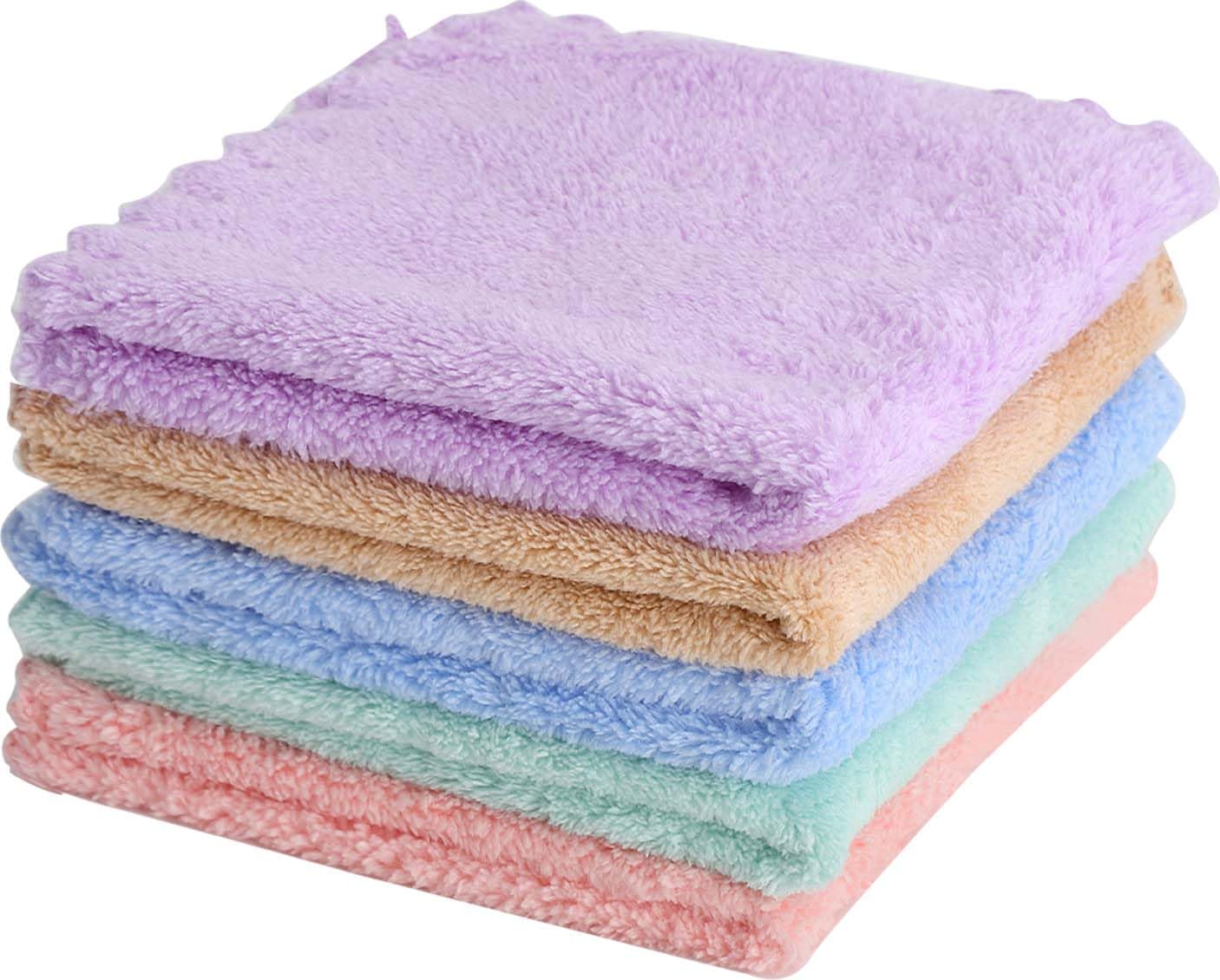 Juego de 10 toallas pequeñas de forro polar coral, sin pelusas, absorbentes, para cara, cocina, baño, 25 x 25 cm