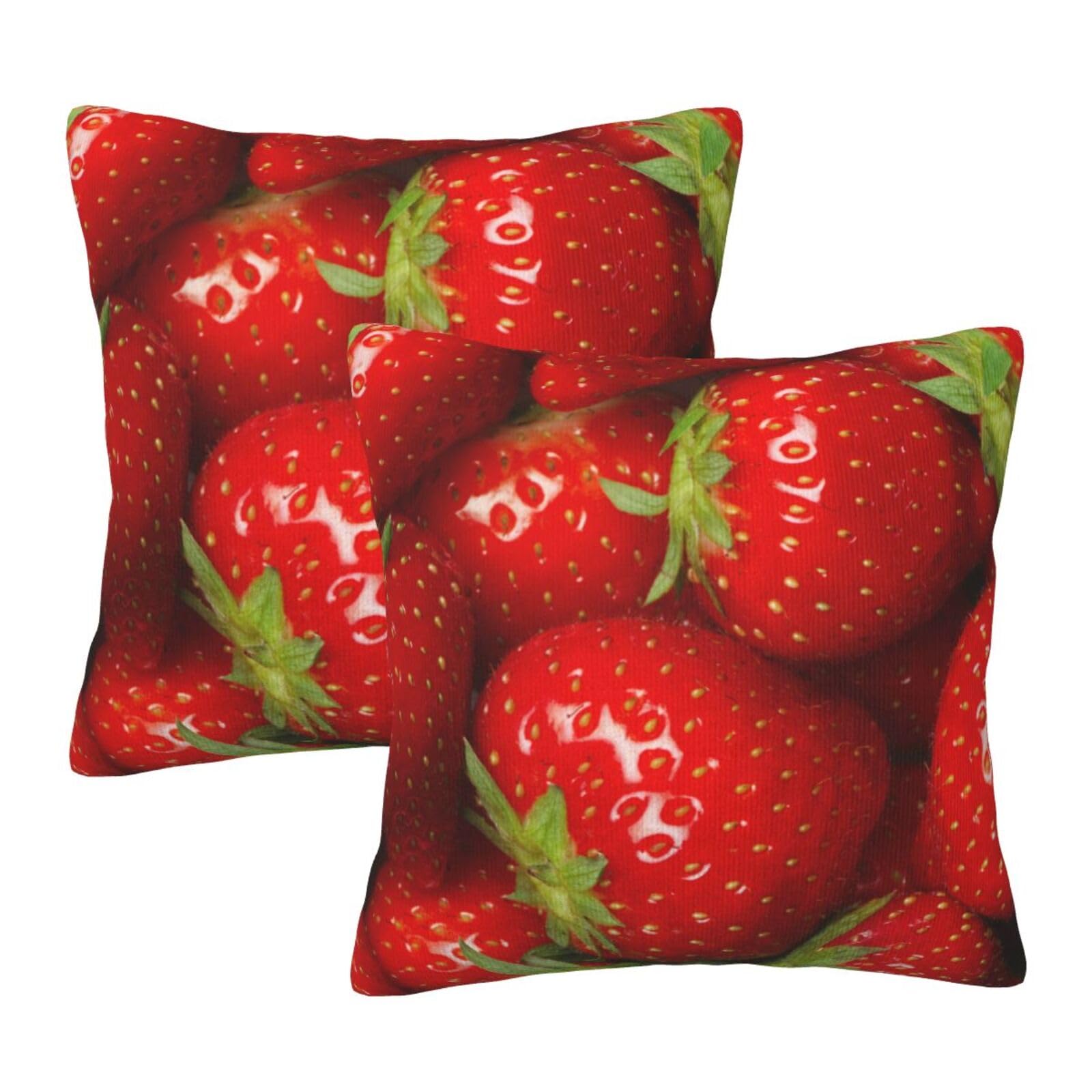 Lot de 2 taies d'oreiller carrées imprimé fraises 65x65 cm en coton souple
