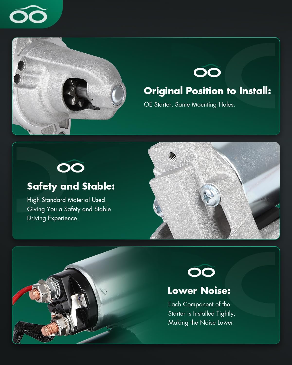 SCITOO Starter Motor 17295 17688 1995-1998 for Nissan 200SX 1.6L w/Manual Transmission 1993 for Nissan NX 1.6L w/Manual Transmission 1993-1999 for Nissan Sentra 1.6L w 8 Teeth 1.2kw 12v CCW PMGR