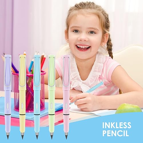 Miniatura 6 de simarro 5 lápices eternos, lápiz Everlast con borrador y puntas de repuesto, lápices reutilizables sin tinta eternos, lápiz de escritura ilimitado