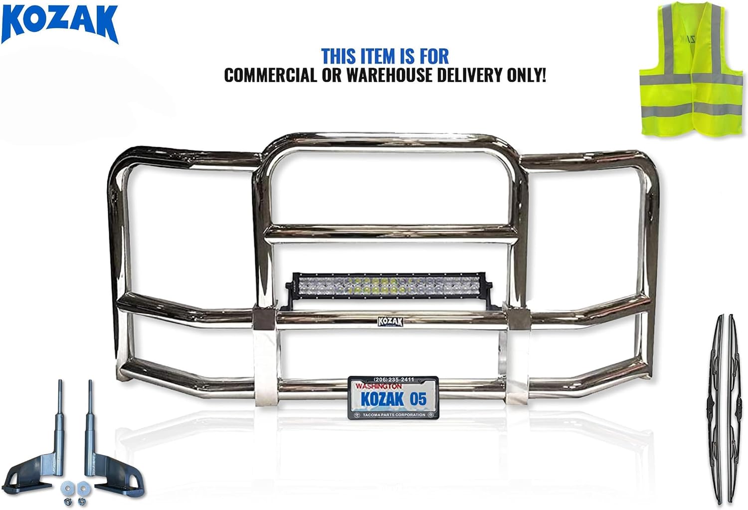 Full Front Bumper Grille Deer Brush Moose Guard Compatible with Cascadia 2008-2017 -Chrome Square - 22" LED Bar, License Plate Holder, Bracket, Logo, Vest Included
