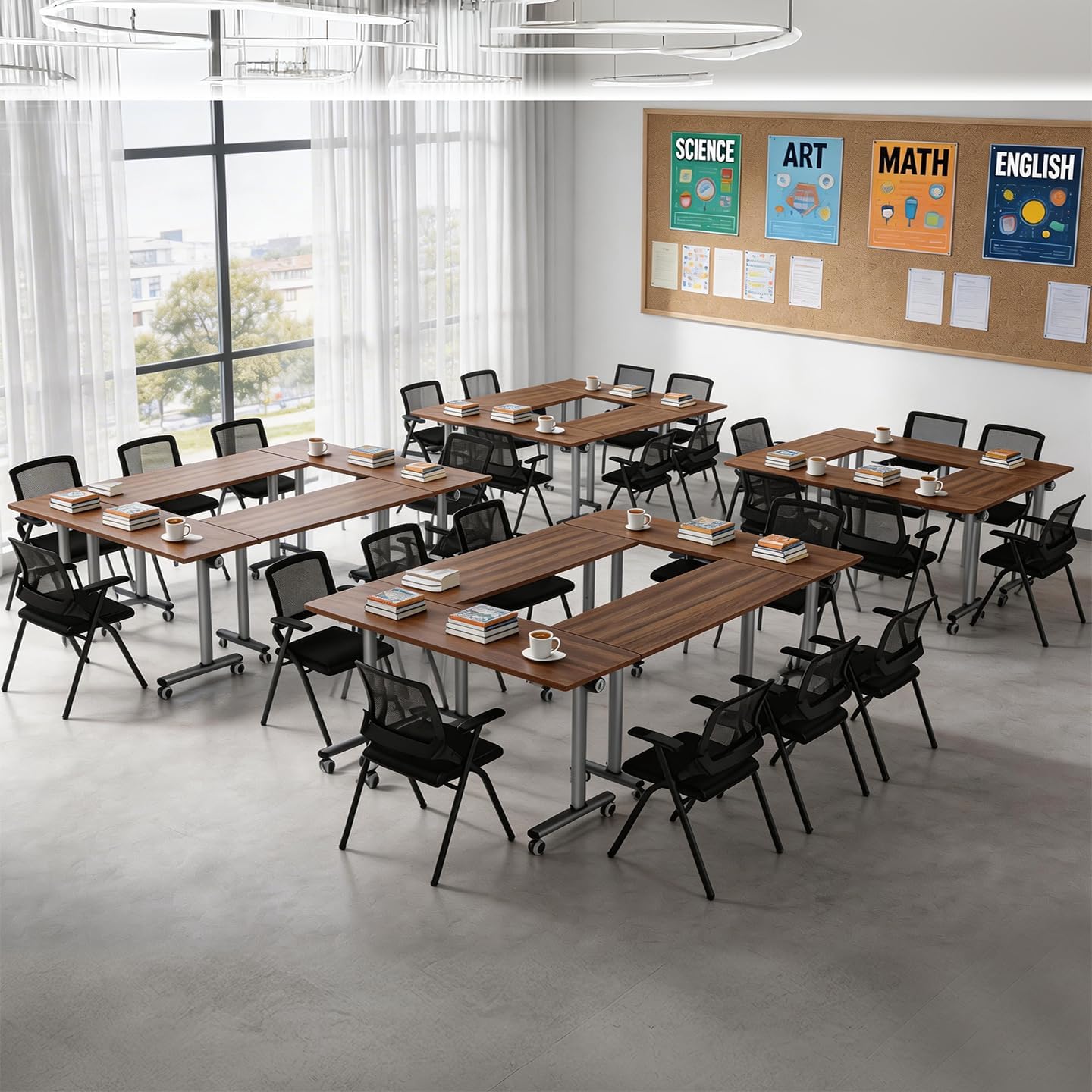 4 Pack Folding Conference Table,Mobile Foldable Training Table with Wheels,Commercial Modern Folding Office Desk for Office Classroom Seminar Conference Room Meeting Library (Walnut, 47″x16″x30″)