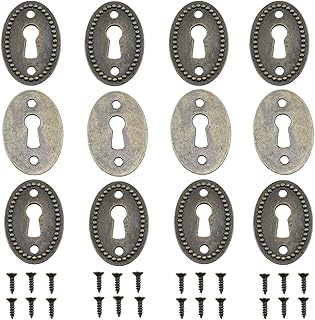 yukata Bronze Oval Vintage Keyhole Covers Door Cover Key Plate 1.38x0.9inch for Cabinet Door Dresser Drawers Desk Furniture Hardware with Screws 12PCS (Bronze)