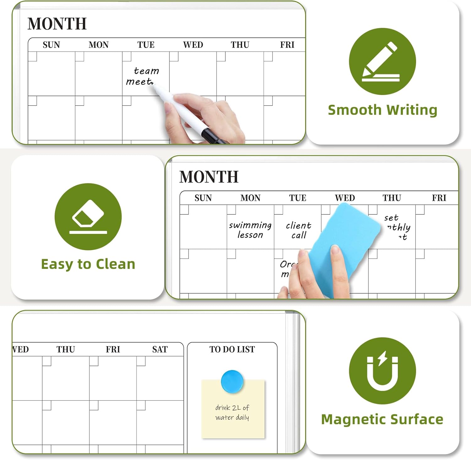 DOLLAR BOSS Dry Erase Calendar for Wall, 36''x 24'' Magnetic Whiteboard Monthly Planner, Double-Sided Aluminum Framed Schedule Board for Office, Home, School