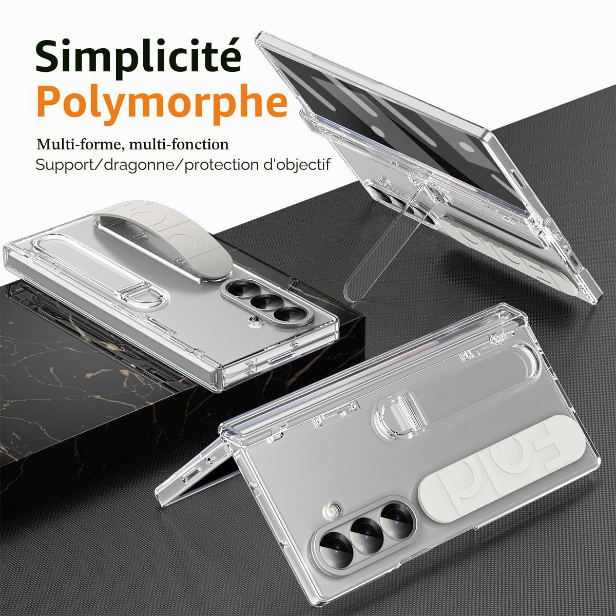 Coque pour Samsung Galaxy Z Fold 7 avec protecteur d'écran intégré/Boucle à bague pour les doigts/Protection des charnières/Support avec pied et protection contre les chocs - Étui souple antidérapant