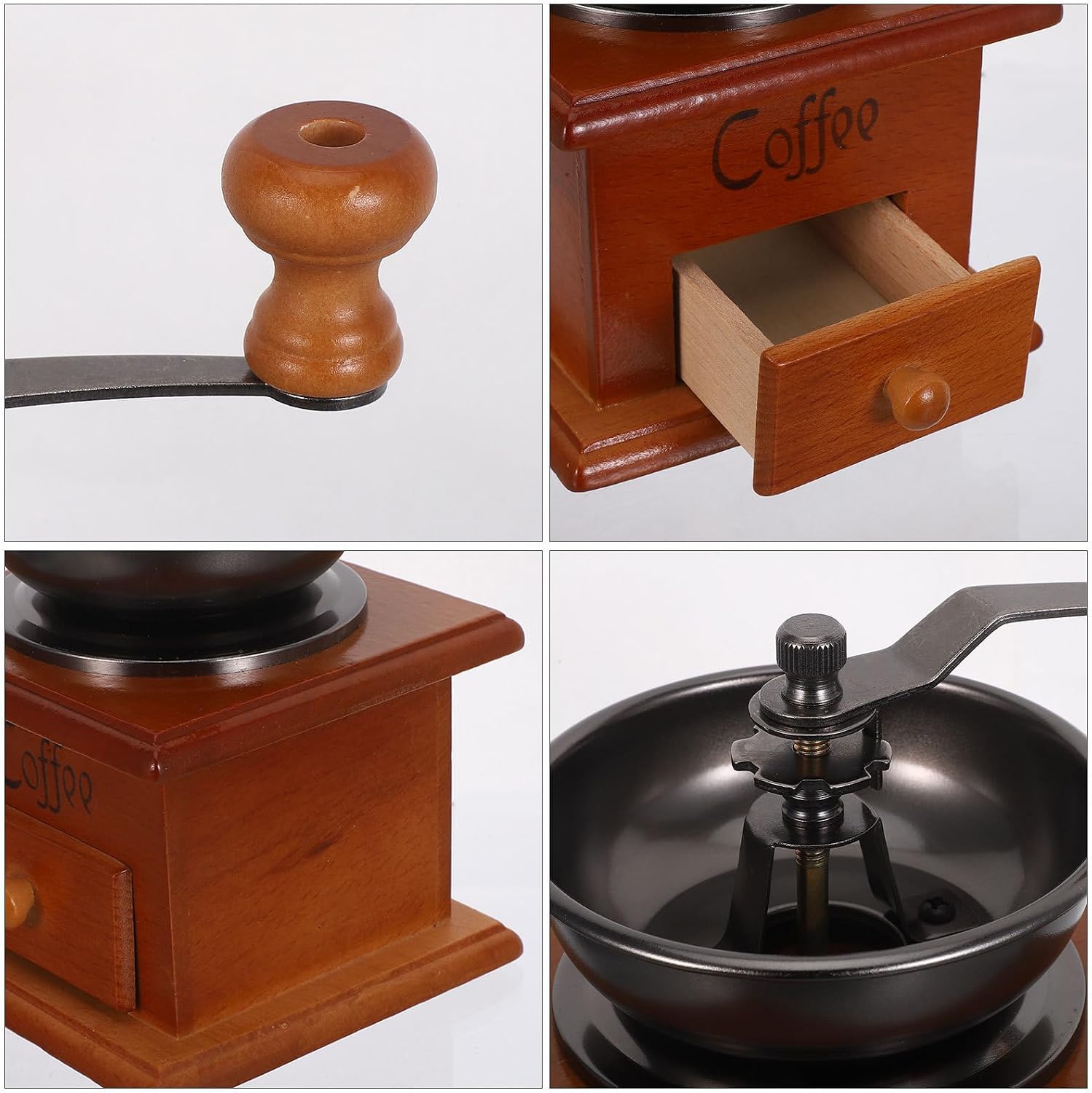 Ipetboom Manual Coffee Grinder for Coffee Beans with Lightweight Wood Body and Ergonomic Handle, Portable Hand Crank Burr Mill for Travel and Gatherings