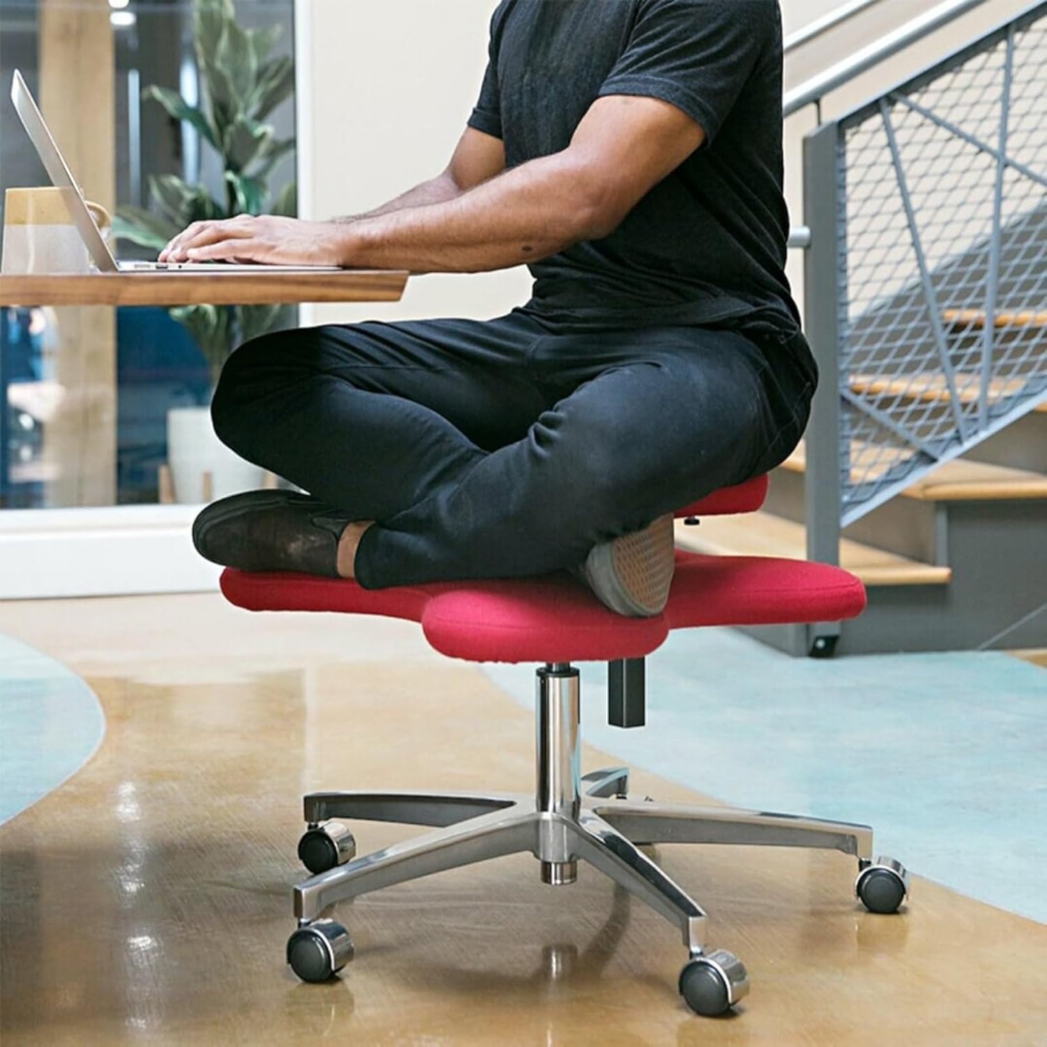 Ergonomic Cross Legged Kneeling Chair with Wheels, Adjustable Height Meditation Office Chair for Pain Relief(Orange)
