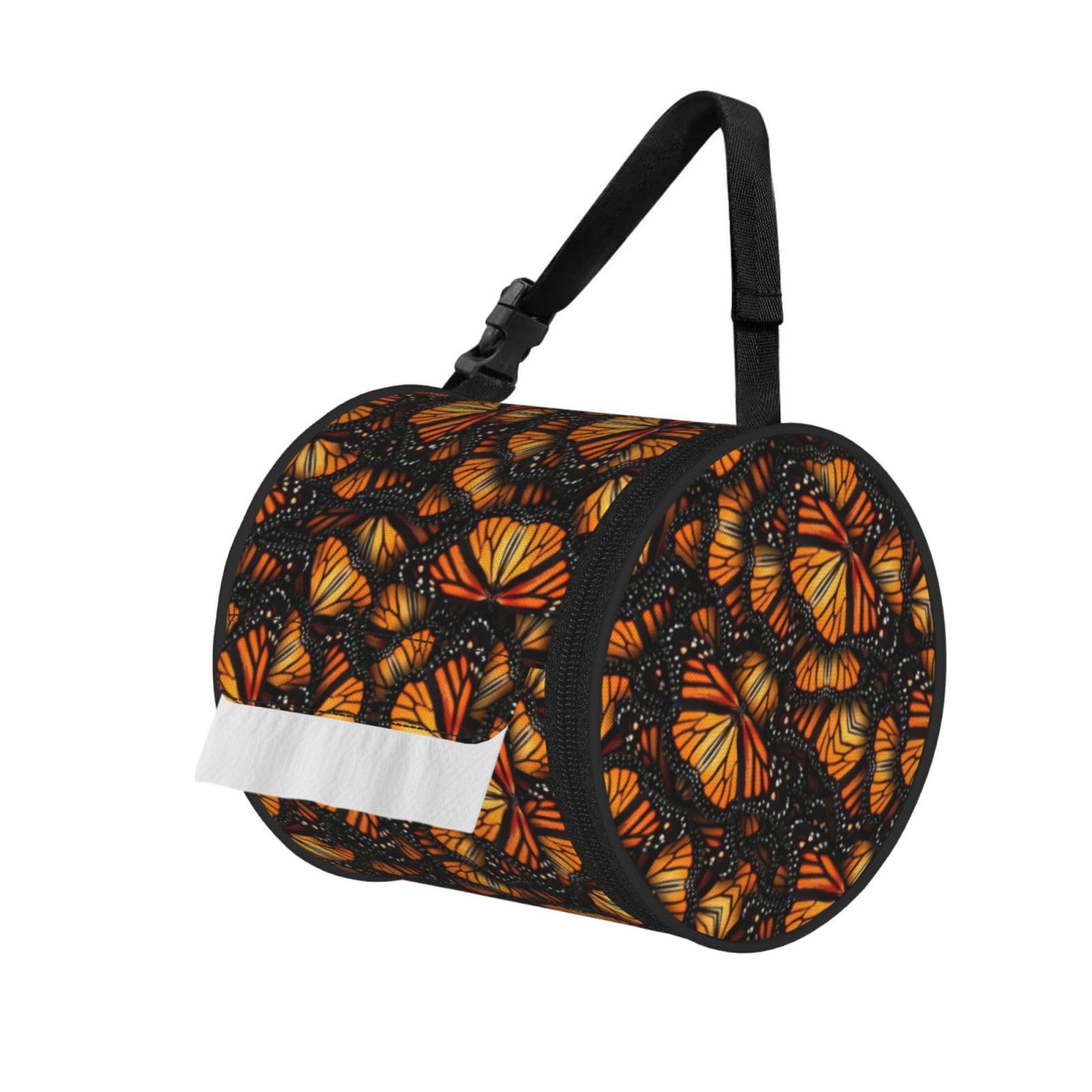 Heaps Of Orange Monarch Butterflies Print Cylinder Tissue Holder Bag With Strap, Portable Roll Dispenser Case For Car Rv Camping