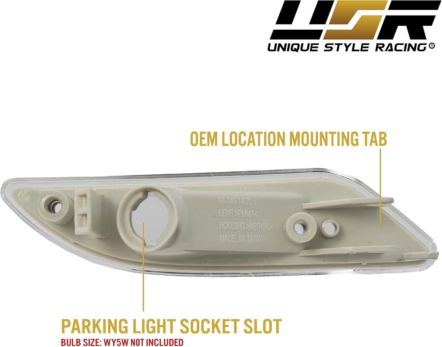 USR DEPO 05-11 R171 SLK All Clear Bumper Side Marker Light Assembly (Left + Right) Set Compatible For 2005-2011 Mercedes R171 SLK