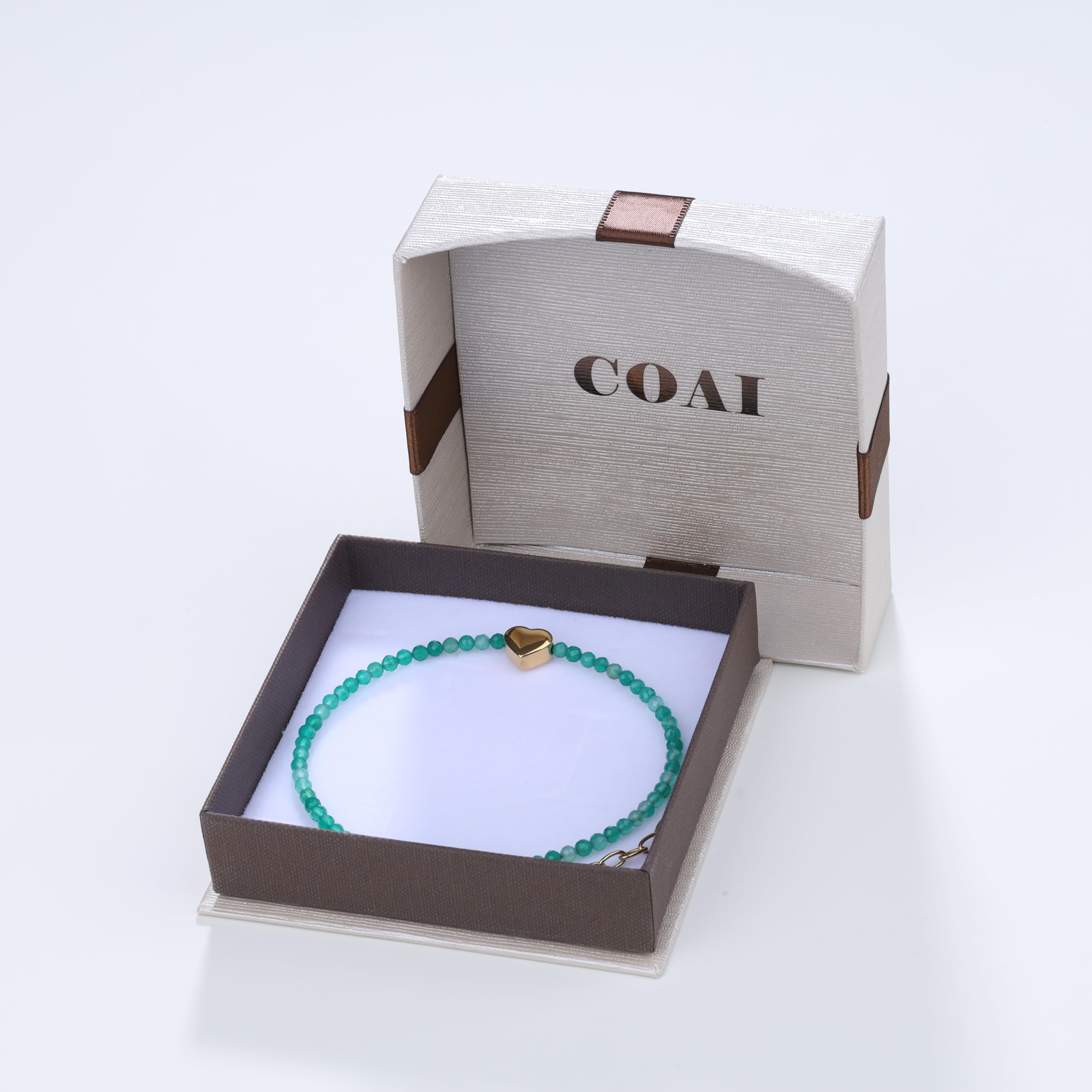 COAI Cavigliera da Donna Fine in Cristalli Naturali, Cavigliera di Perline di Pietre Naturali con Charm Cuore e Chiusura Regolabile - Corniola Rossa e Agata Verde