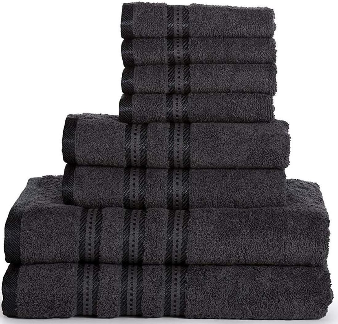 CASALINO Luxe Bath Towel Set, Highly Absorbent, Super Soft, Soft and Plush, 600 GSM (8 Piece Towel Set, Dark Grey)