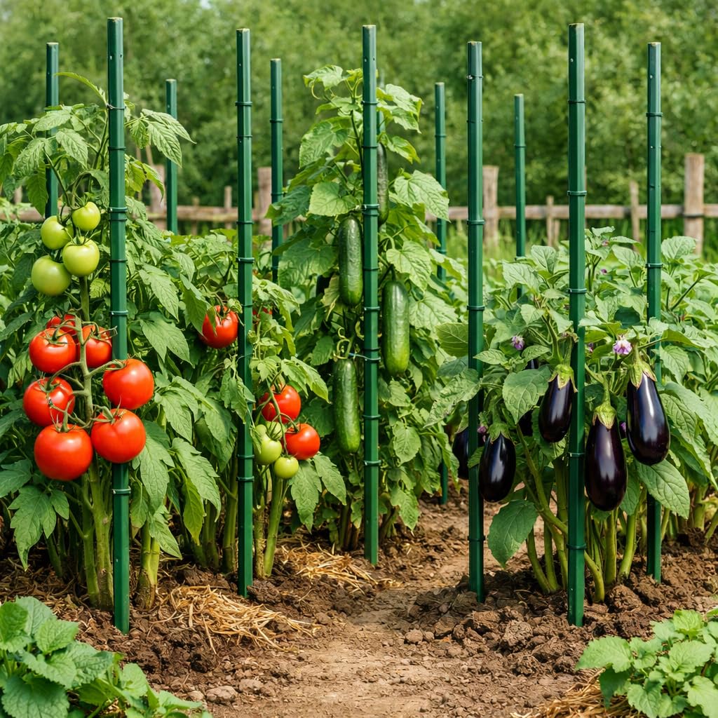 Set 25 Paletti per Piante Rampicanti e Pomodori in Acciaio Plastificato Bastoncini Supporto Resistenti per Orto Giardino Pali Tutori Sostegno Antiruggine Cetrioli Fiori Verdure Piante (150 cm x 11 mm)