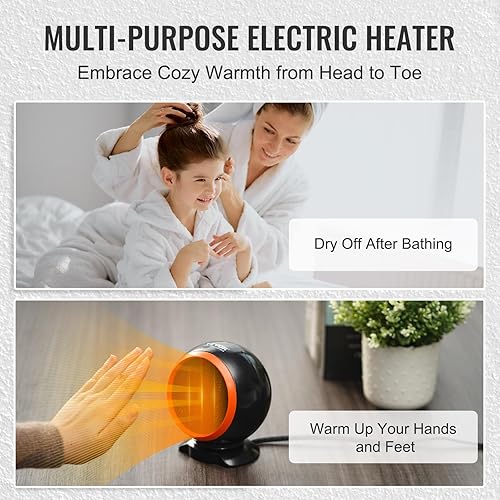 Miniatura 5 de VEVOR Portable Electric Space Heater with Overheat Protection, 500 W Secure and Quiet Ceramic Heater Fan, 6 in Tip-Over Shutdown Flame-Retardant ABS
