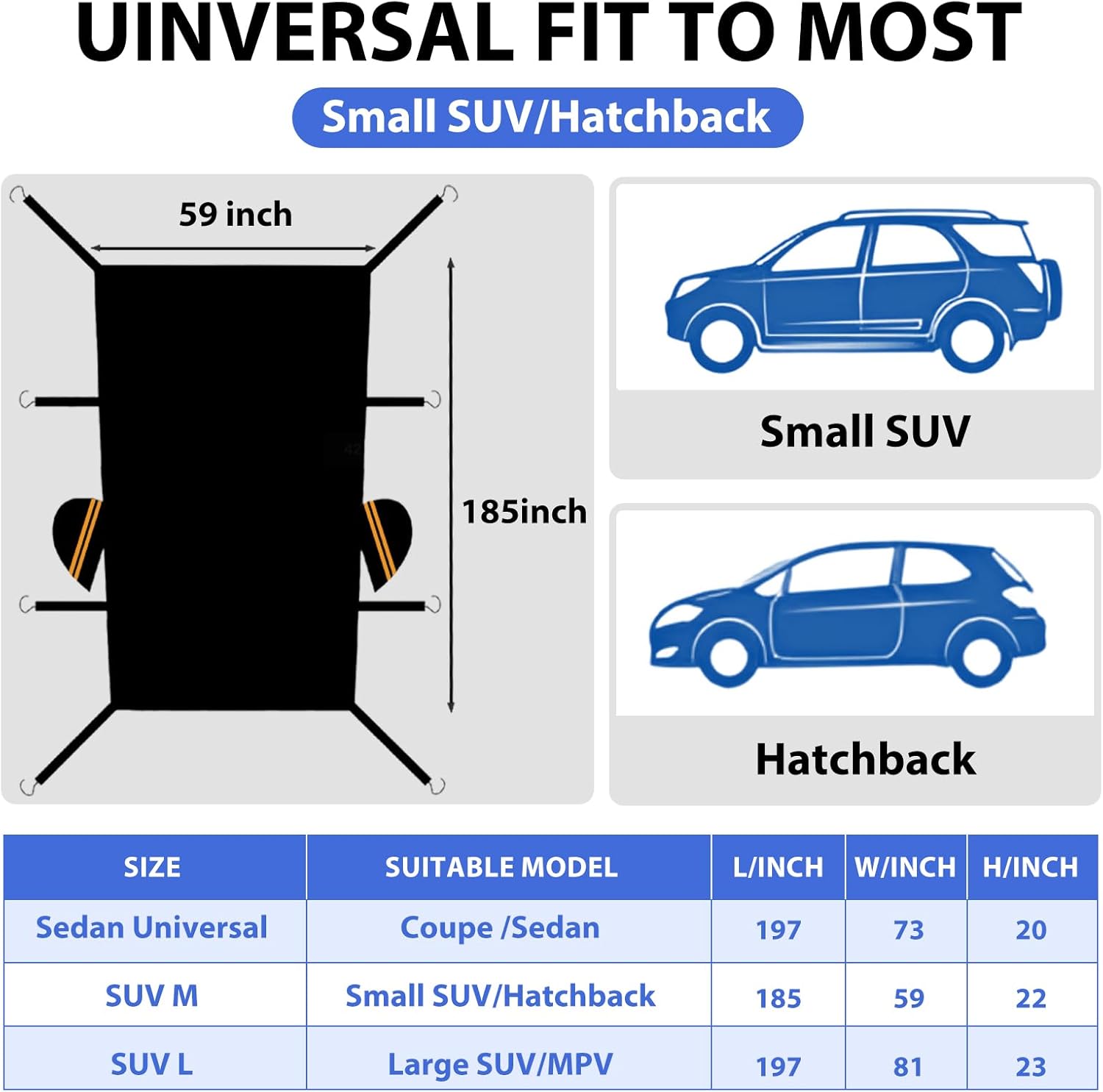 Half Car Cover Top, Hail Protector Car Cover with Cotton Liner, Sunroof & Windshield Cover for Ice and Snow, All Weather Vehicle Body Cover for Sun, Rain, Dust, Fit SUV M