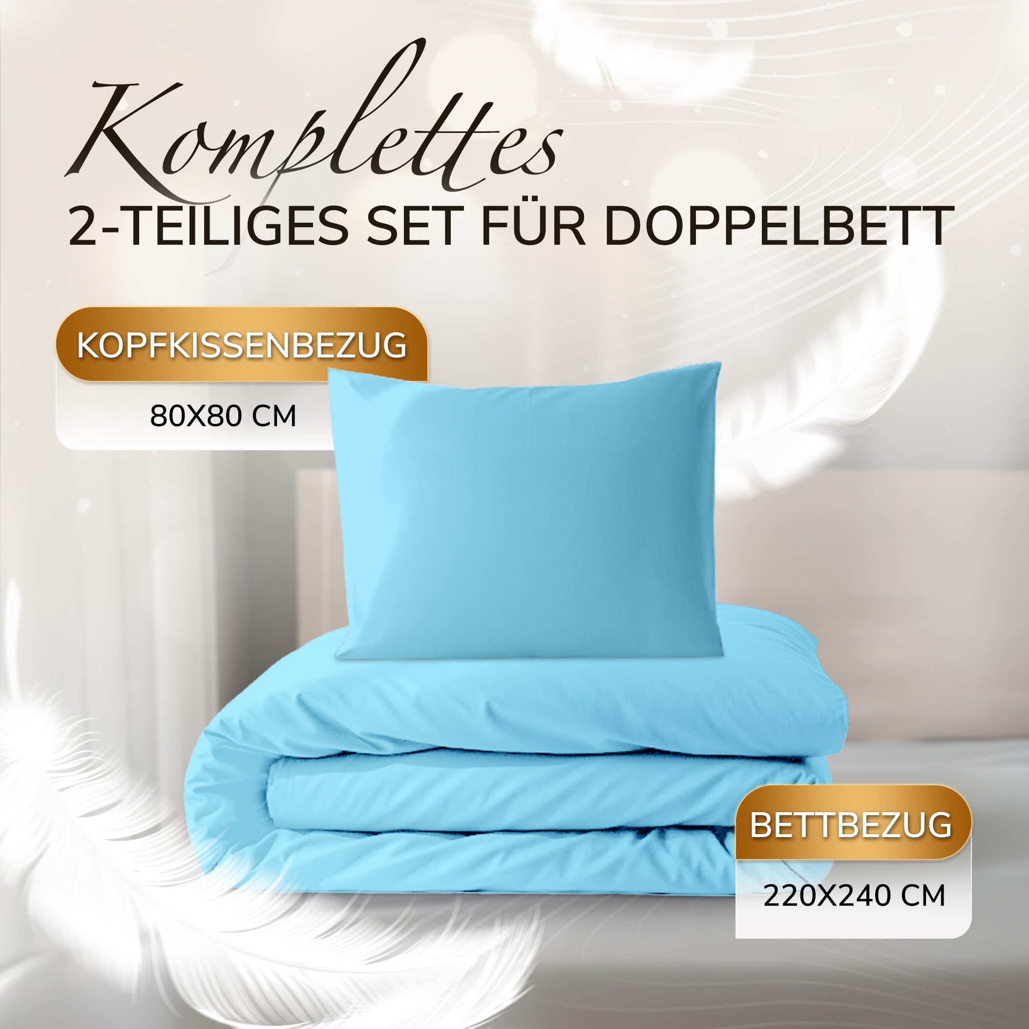 Juego de ropa de cama de 220 x 240 cm, 3 piezas, algodón de alta calidad, 1 funda nórdica de 220 x 240 cm y 2 fundas de almohada de 80 x 80 cm, con cierre de cremallera YKK