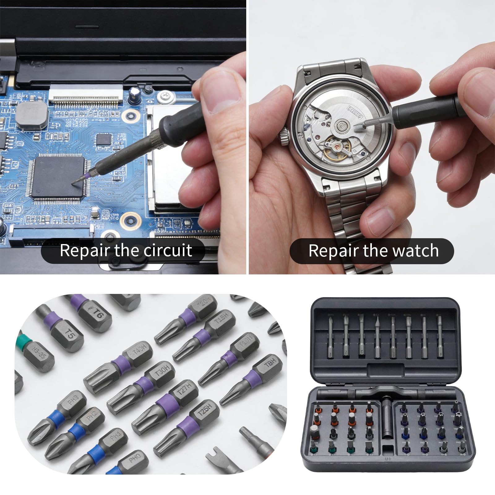 Hoypeyfiy Ensemble de tournevis magnétiques 42 en 1, kit d'outils à cliquet multi-embouts, solution de réparation polyvalente pour l'électronique, les meubles et les projets de bricolage (42)