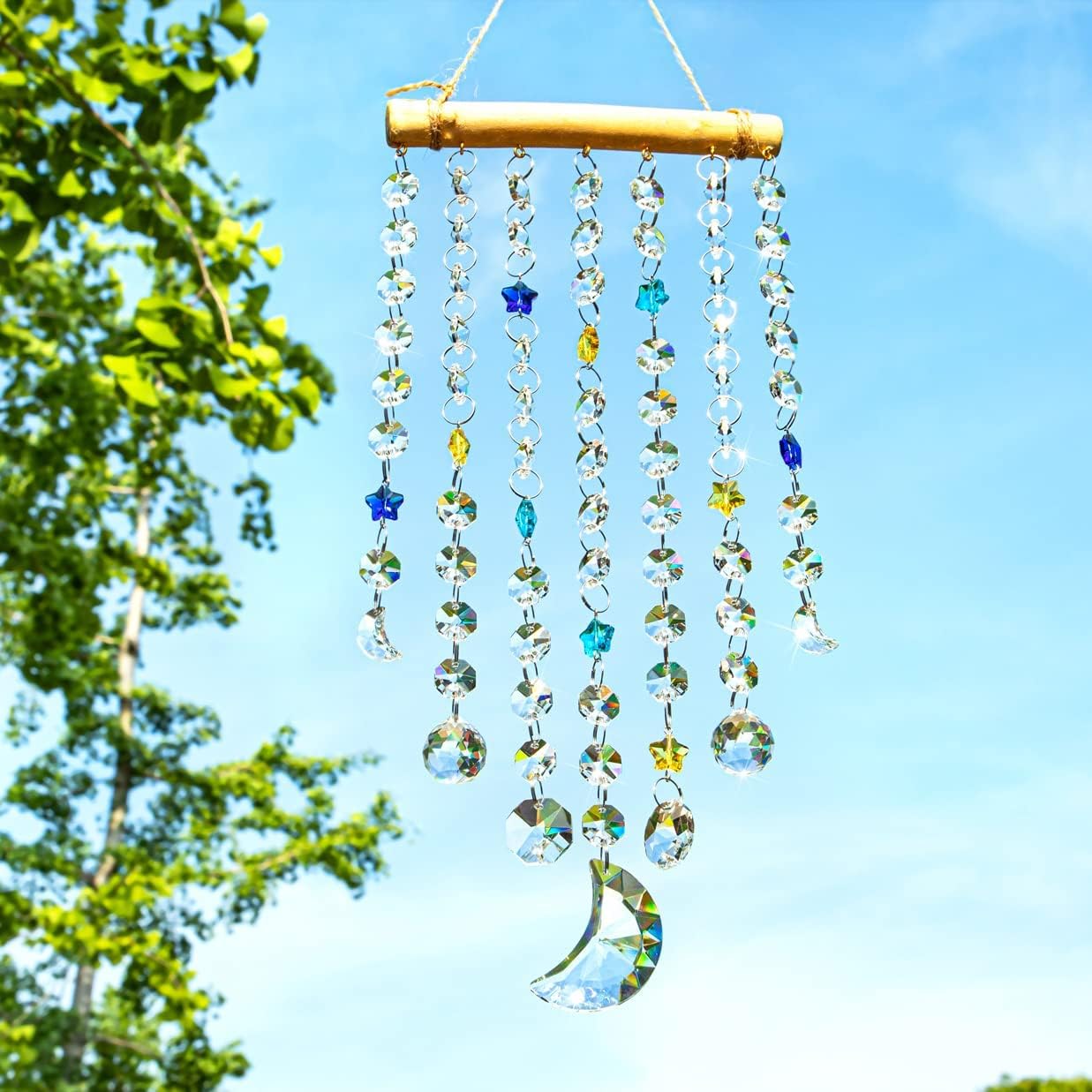 Crystal Moon Star Prism Suncatcher Rainbow Maker Pendant Window Garden Hanging Decoration Ornament Crystal Wind Chimes : Patio, Lawn & Garden