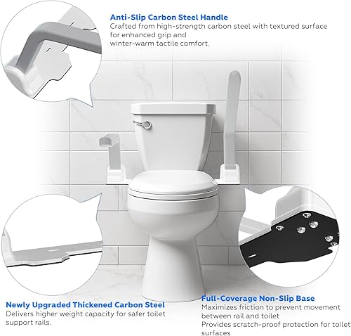 Miniatura 4 de ZEAGUS Rieles de seguridad para inodoro para personas mayores, marco de seguridad de inodoro resistente de 500 libras, brazos de asistencia de