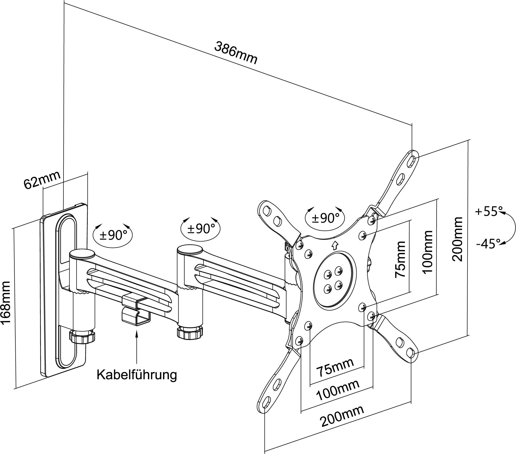 SCHWAIGER LWHD4315 513 Soporte de Pared para TV 13-43 Pulgadas Soporte para TV inclinable, Giratorio, orientable máx. 15 kg máx. VESA estándar 200x200 Plateado Incl. Accesorios de Montaje
